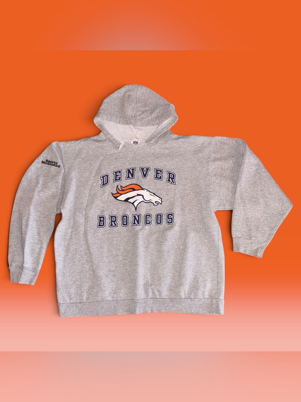 Vintage 90s NFL Denver Broncos Sports Illustrated Grey Hoodie Sweatshirt-Size XL